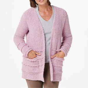 Barefoot Dreams CozyChic Boardwalk Fringe Cardigan 1X pink
